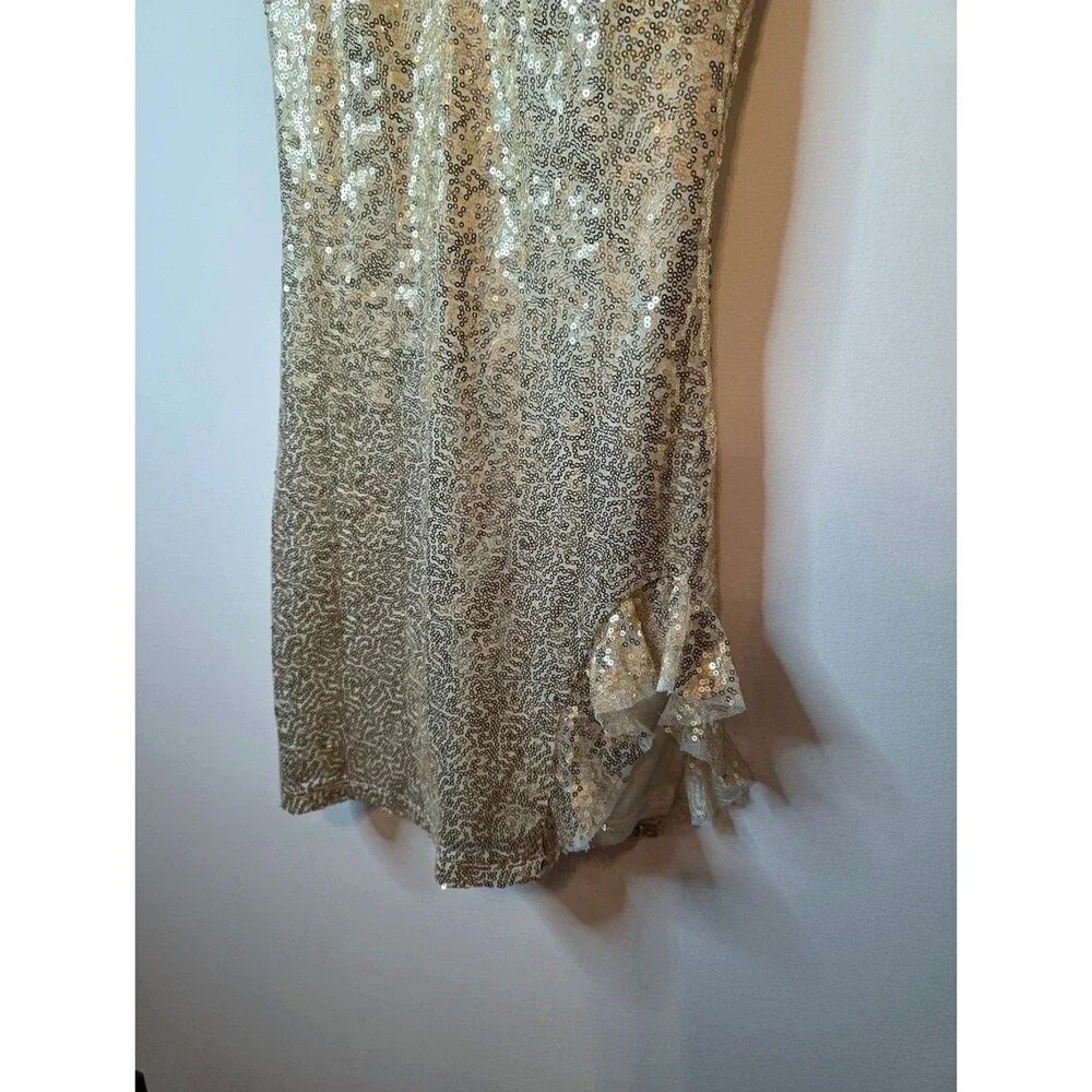 Lucy In The Sky Gold Sequin V-Neck Mini Dress Homecoming Party Coquette Size XS